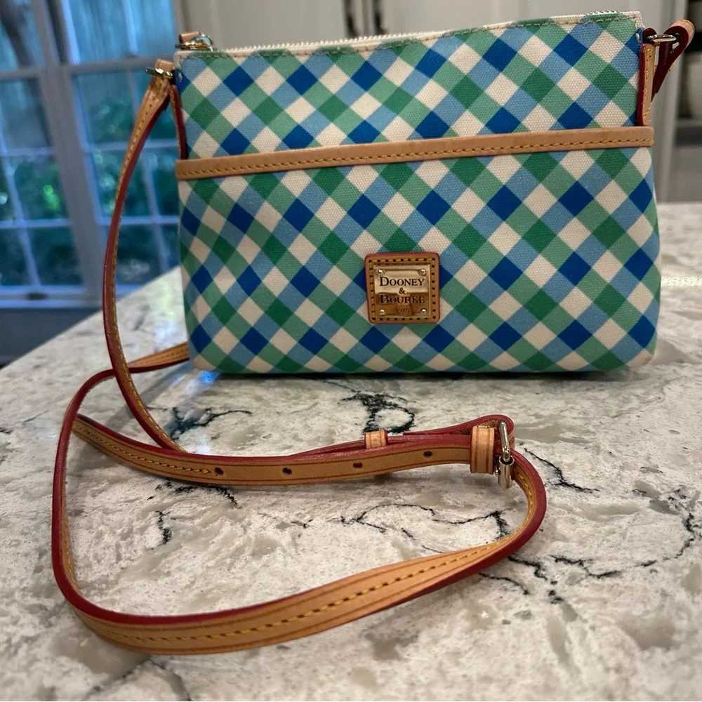 Dooney & Bourke Elsie Ginger Blue and Green Gingham Crossbody Purse